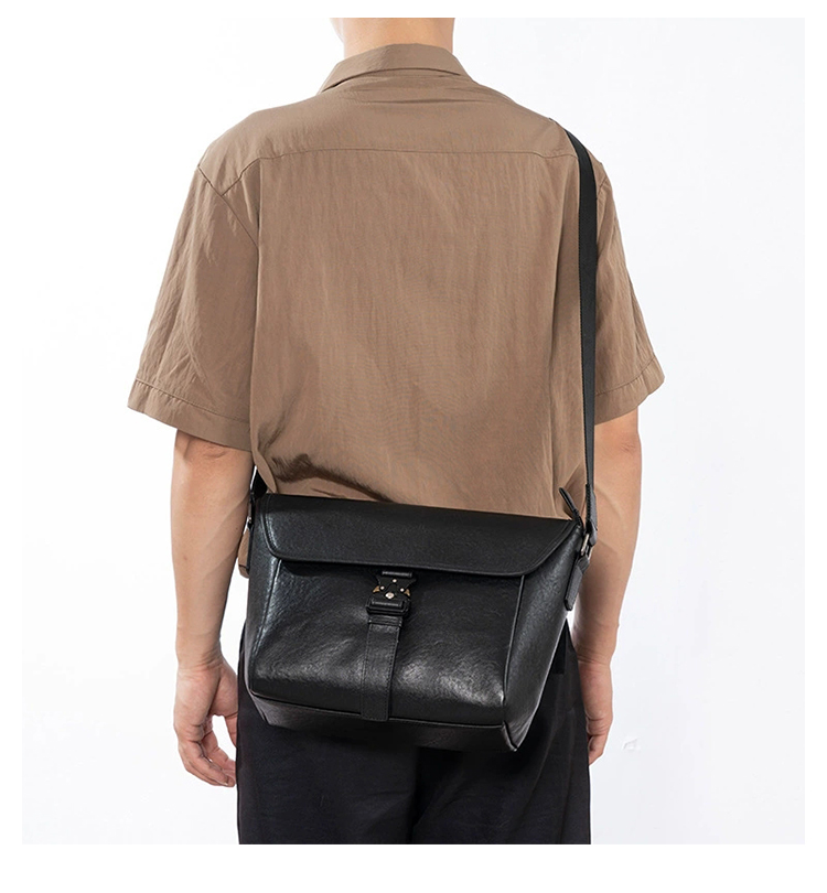 Whatna アンティーク風合い鞣し天 然 牛革 ショルダーバッグ メンズ  斜め掛けボディ胸バッグ13.3センチIpadAir収納可 肩掛け 通勤 通学 ビジネスバッグ 小さめメッセンジャーバッグ自転車 かばん男性用 ブラック7048-9