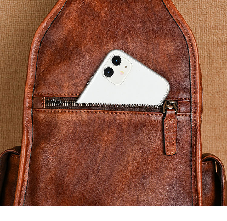 Whatnaアンティーク風合い鞣し天 然牛 革 斜めがけ ボディバッグ ワンショルダー メンズ ダブルファスナー本革 厚手  レザー2017-4