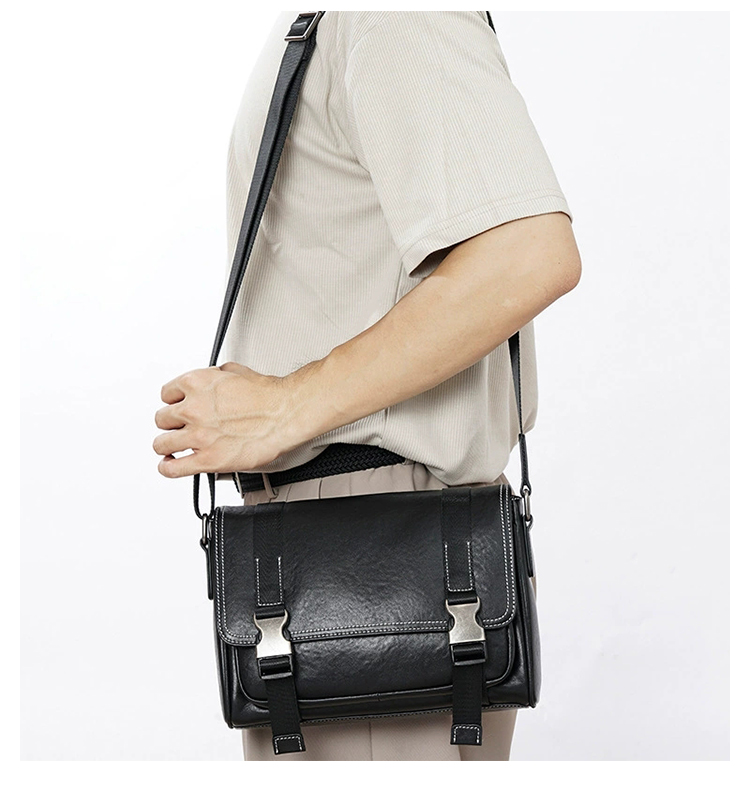 Whatna アンティーク風合い鞣し天 然 牛革 ショルダーバッグ メンズ  斜め掛けボディ胸バッグipad 10.5収納可 肩掛け 通勤 通学 ビジネスバッグ 小さめメッセンジャーバッグ自転車 かばん男性用 ブラック7058-9