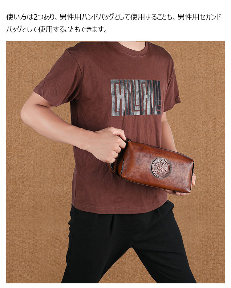 Whatna アンティーク風合い鞣し天 然 牛革2way ミニセカンド バッグ メンズ 手提げ クラッチ 手持ち ハンド バッグ小さ ボックス型  本革 フォーマル 冠婚葬祭 結婚式 紳士用 男性用 黑 ブラウン 2041-5