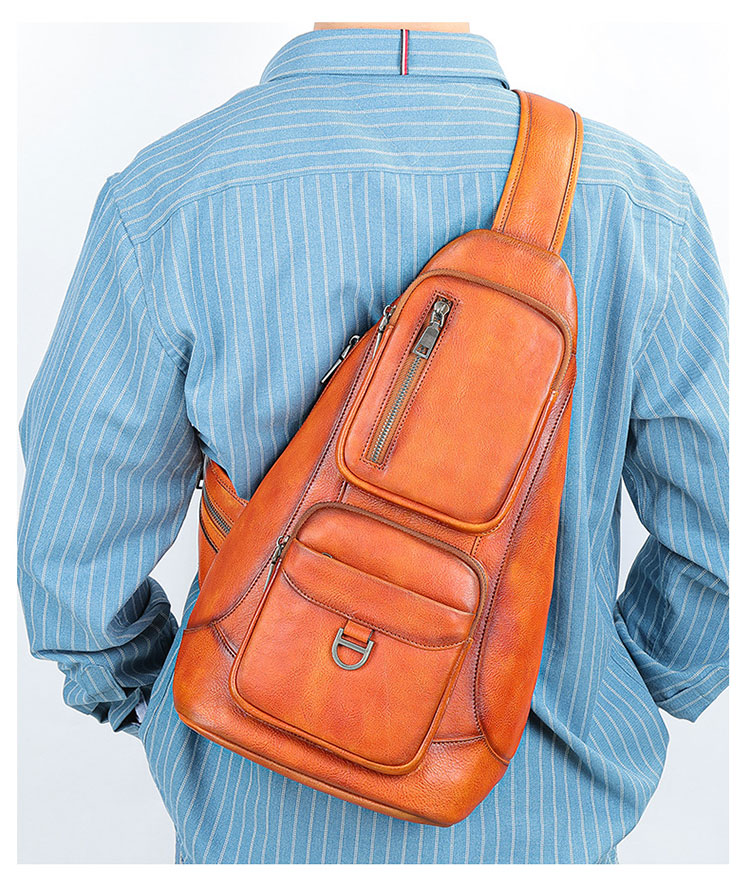 Whatna アンティーク風合い鞣し天 然牛 革 斜めがけ ボディバッグ ワンショルダーメンズ 本革 厚手  レザー 9176-9