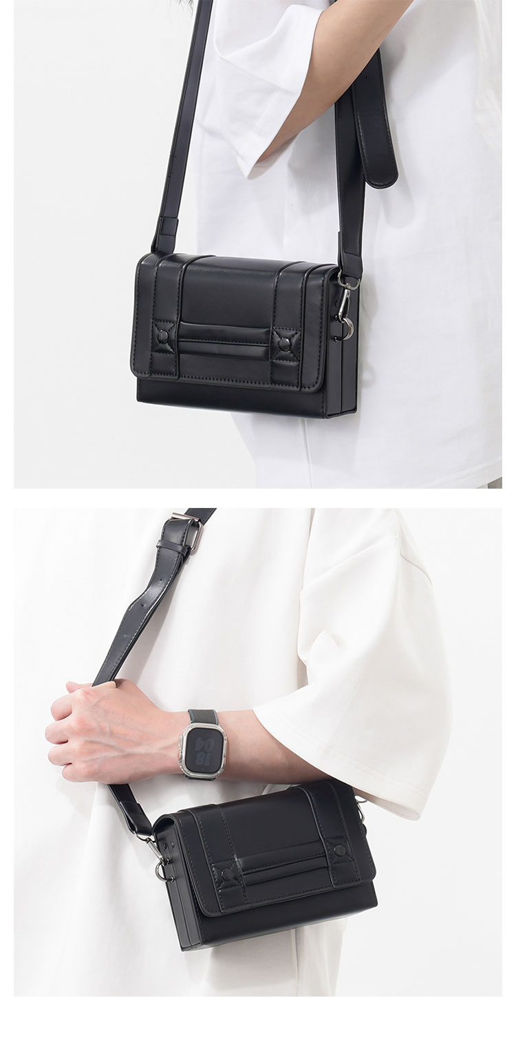 Whatna ボディバッグ メンズ ミニ 横型 2way ショルダーバッグ 胸掛け ハードタイプ マグネットフラップ PUレザー コンパクト 軽量 19×12cm 小型 斜め掛け 肩掛け 通勤 通学 旅行 カジュアル おしゃれ 鞄-9