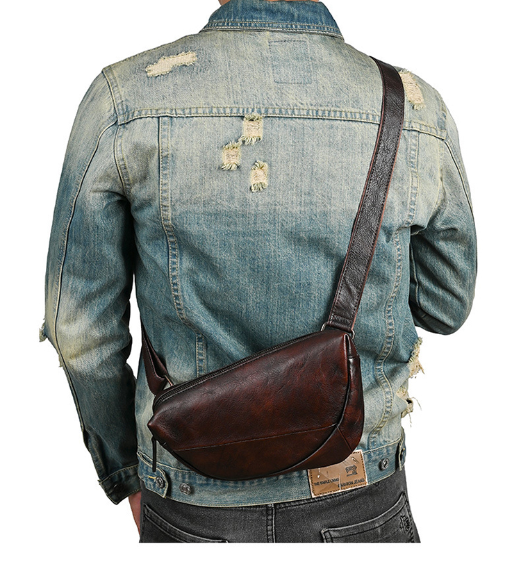 Whatnaアンティーク風合い鞣し天 然牛 革 斜めがけ ボディバッグ ワンショルダーメンズ 本革 厚手 レザー 17765-11