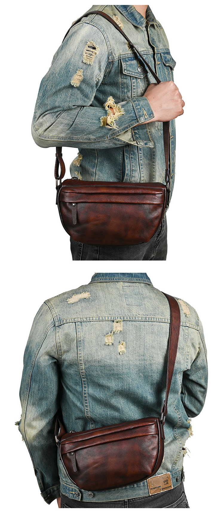 Whatnaアンティーク風合い鞣し天 然牛 革 斜めがけ ボディバッグ ワンショルダーメンズ 本革 厚手  レザー 7700-7