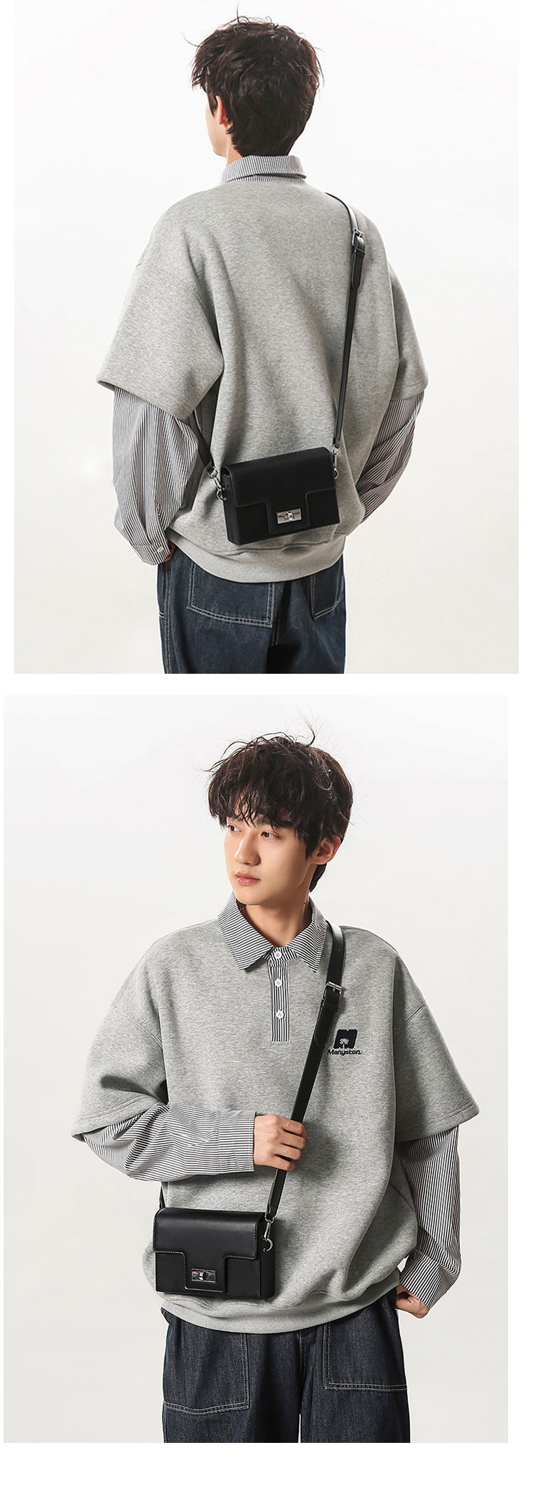 Whatna   メンズ ミニ 横型 3way ショルダーバッグ 胸掛け クラッチ 手持ち ハードタイプ マグネットフラップ 防犯仕様 PUレザー コンパクト 軽量 19×12cm 斜め掛け 肩掛け 通勤 通学 旅行 カジュアル 鞄-10