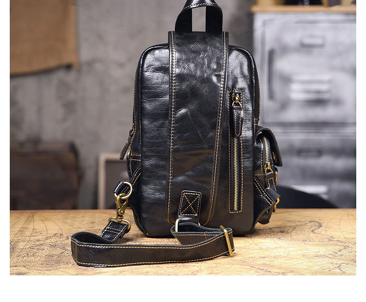 Whatna アンティーク風合い鞣し天 然牛 革 斜めがけ ボディバッグ ワンショルダーメンズ 本革 厚手  レザーポケットの数X8 7705-4