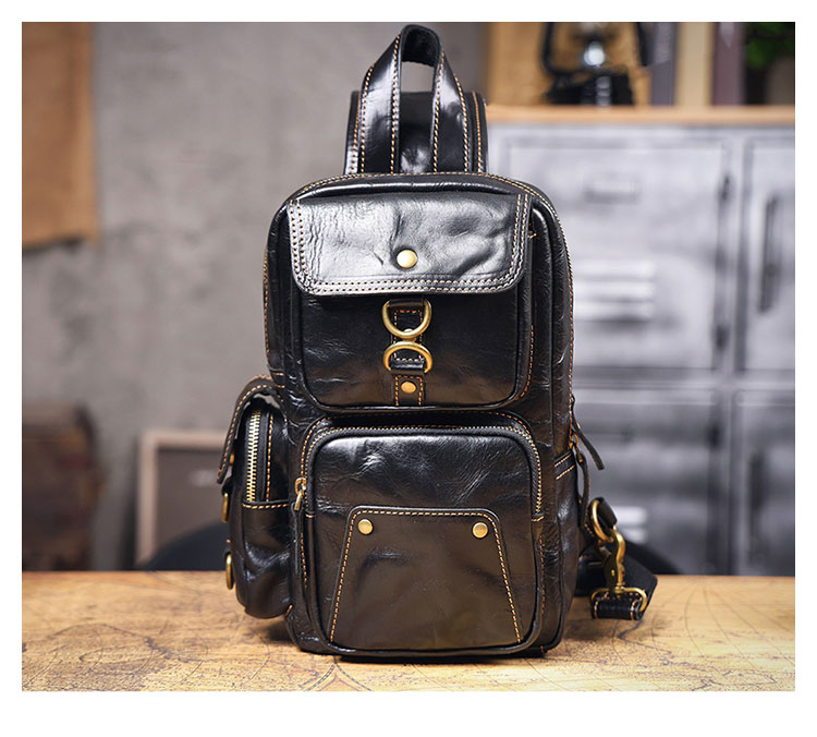 Whatna アンティーク風合い鞣し天 然牛 革 斜めがけ ボディバッグ ワンショルダーメンズ 本革 厚手  レザーポケットの数X8 7705-1