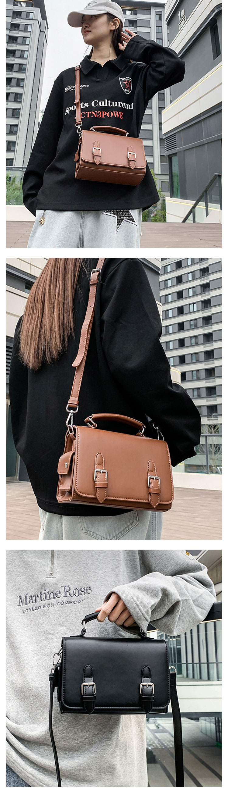 Whatna ショルダーバッグ メンズ ミニ 5way フラップ式 手提げ 手持ち 胸掛け 斜め掛け 肩掛け 取り外し可能ストラップ PUレザー21×14cm コンパクト ブラック/ブラウン 通勤 通学 旅行 カジュアル 鞄-9