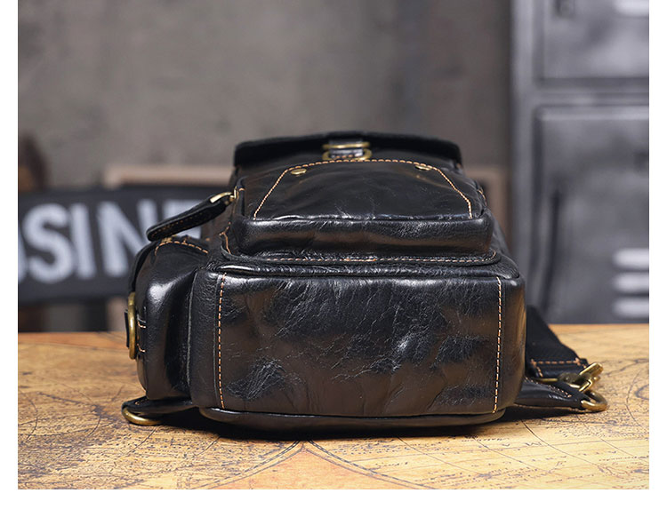 Whatna アンティーク風合い鞣し天 然牛 革 斜めがけ ボディバッグ ワンショルダーメンズ 本革 厚手  レザーポケットの数X8 7705-3