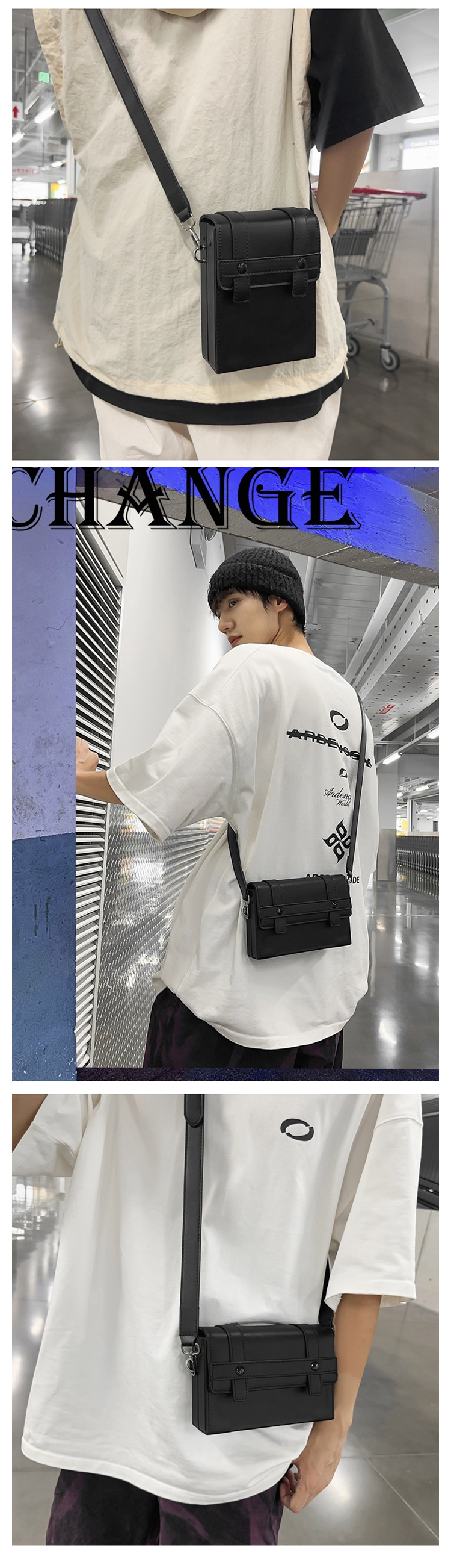 Whatna  ボディバッグ メンズ ミニ 2way ショルダーバッグ 胸掛け マグネットフラップ 縦型・横型 選べる2タイプ PUレザー コンパクト 軽量 13×17cm／19×12cm 斜め掛け 肩掛け 通勤 通学 旅行 カジュアル 鞄-11