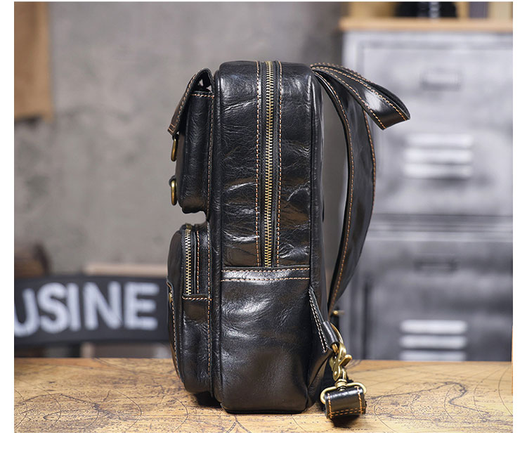 Whatna アンティーク風合い鞣し天 然牛 革 斜めがけ ボディバッグ ワンショルダーメンズ 本革 厚手  レザーポケットの数X8 7705-2