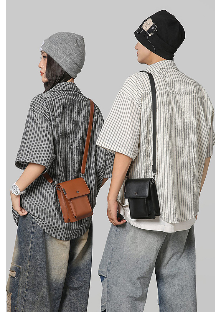 Whatna ボディバッグ メンズ ミニ 縦型 2way ショルダーバッグ 胸掛け フラップ式 PUレザー コンパクト 軽量 14×16cm 小型 斜め掛け 肩掛け 通勤 通学 旅行 カジュアル おしゃれ 鞄-12