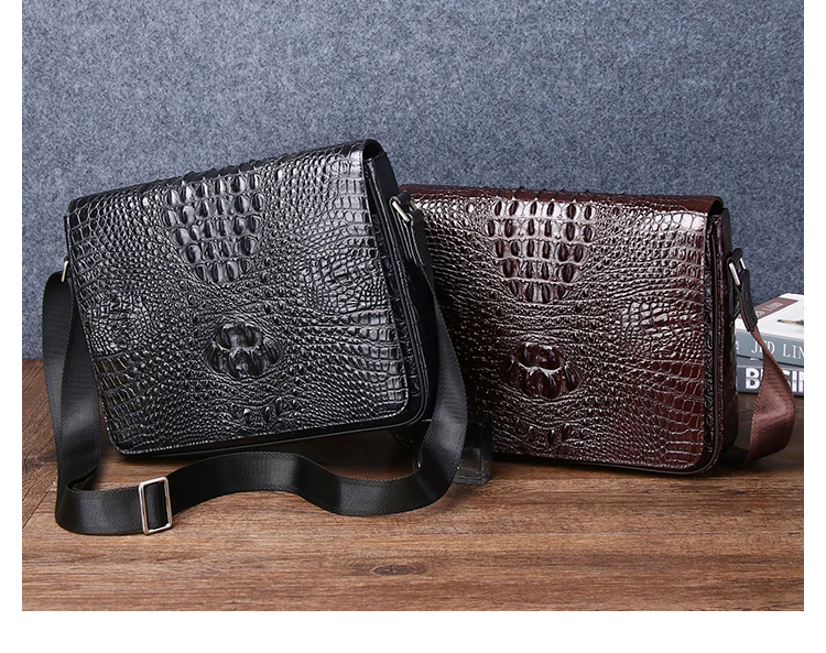 Whatna クロコダイル型押し 天 然 牛革フラップ斜めがけ ワンショルダー メンズ ボディバッグ 本 革 厚手 レザー A4サイズ収納可6285-3-7