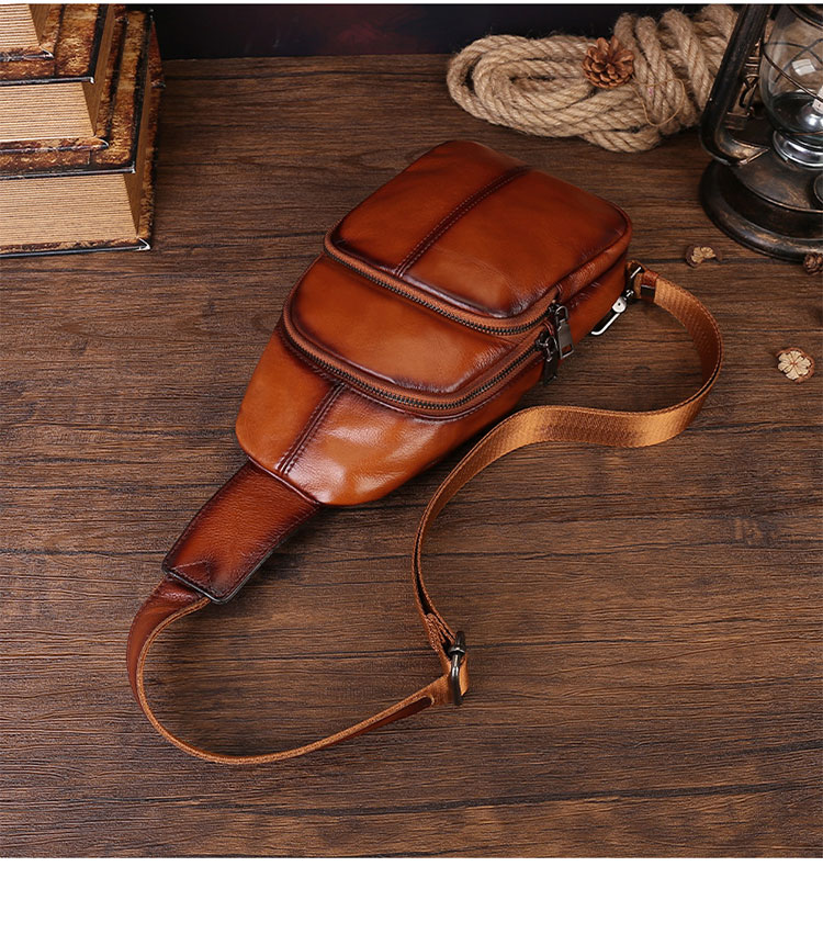 Whatna アンティーク風合い鞣し天 然牛 革 斜めがけ ボディバッグ ワンショルダー メンズ 本革 厚手  レザー515-5