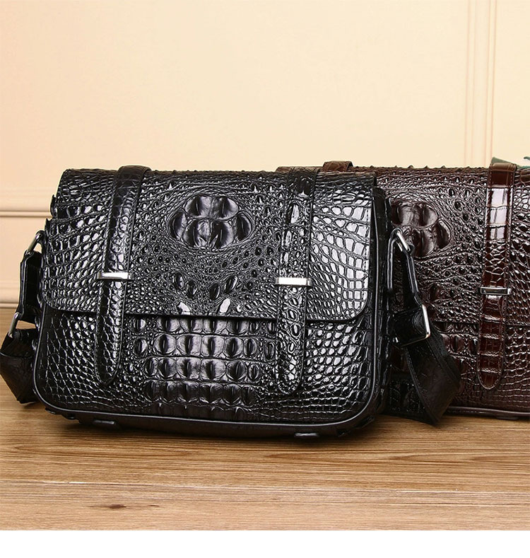Whatna クロコダイル型押し 天 然 牛革フラップ斜めがけ ワンショルダー メンズ ボディバッグ 本 革 厚手 レザー A4サイズ収納可6300-3-1