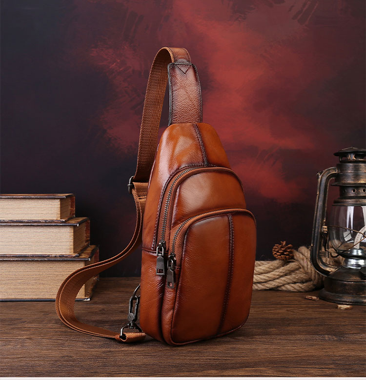 Whatna アンティーク風合い鞣し天 然牛 革 斜めがけ ボディバッグ ワンショルダー メンズ 本革 厚手  レザー515-1