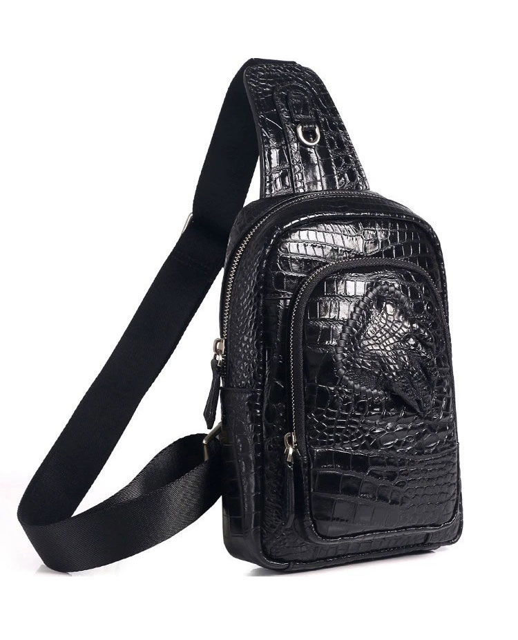 Whatna クロコダイル型押し 天 然牛 革 斜めがけ ボディバッグ ワンショルダー メンズ 本革 厚手 レザー イヤホン穴付 カードポケットx3 6163-1