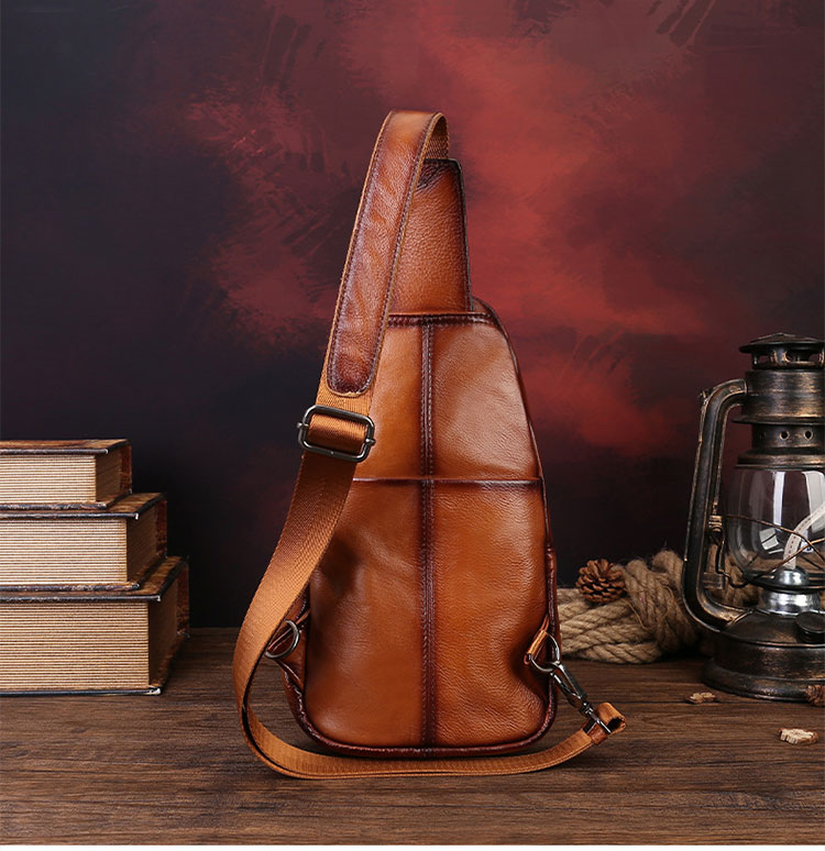 Whatna アンティーク風合い鞣し天 然牛 革 斜めがけ ボディバッグ ワンショルダー メンズ 本革 厚手  レザー515-3