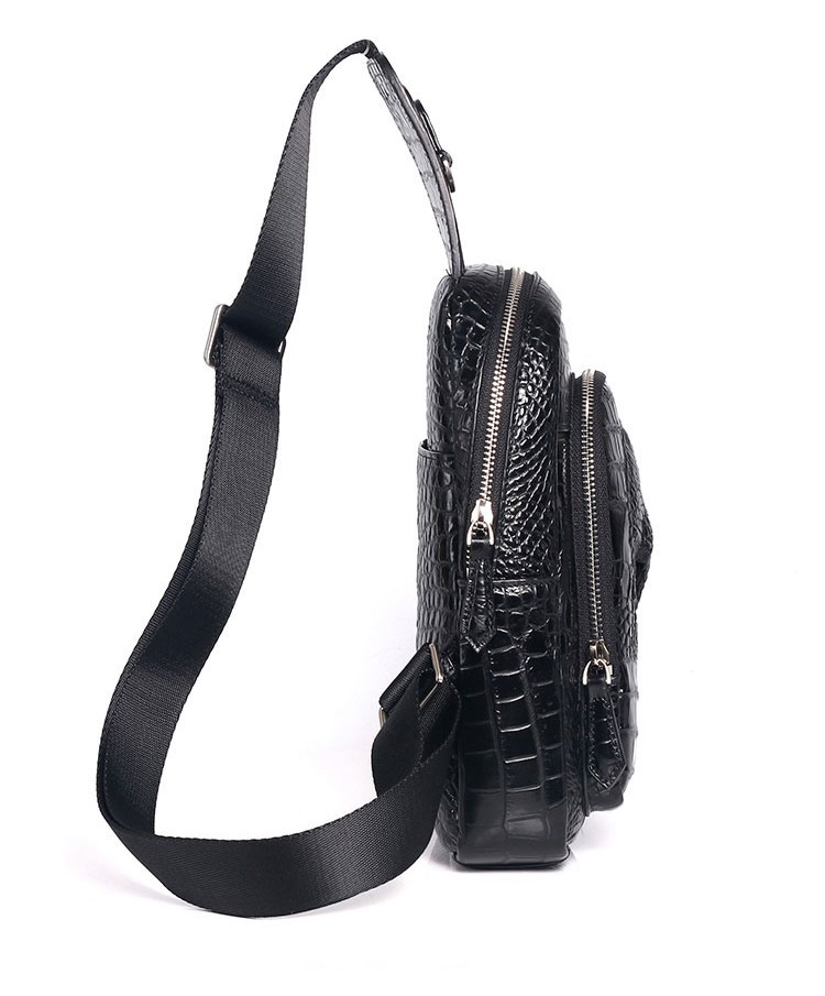 Whatna クロコダイル型押し 天 然牛 革 斜めがけ ボディバッグ ワンショルダー メンズ 本革 厚手 レザー イヤホン穴付 カードポケットx3 6163-2