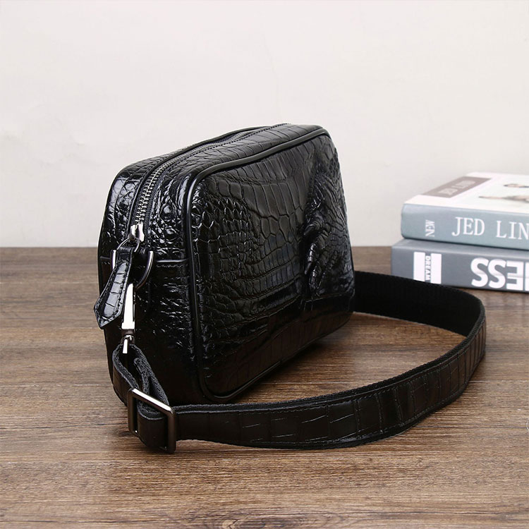 Whatna メンズ 3WAY ミニショルダーバッグ ボディバッグ クラッチバッグ 本革 クロコ型押し牛革 カードポケット×4 小型タブレット収納可 脱着式ショルダーストラップ ハンドストラップ 斜め掛け 胸掛け 手持ち-2