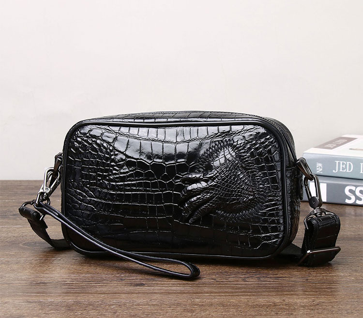 Whatna メンズ 3WAY ミニショルダーバッグ ボディバッグ クラッチバッグ 本革 クロコ型押し牛革 カードポケット×4 小型タブレット収納可 脱着式ショルダーストラップ ハンドストラップ 斜め掛け 胸掛け 手持ち-1