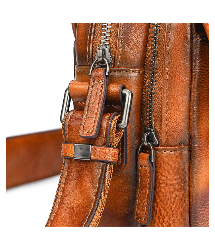 Whatna アンティーク風合い鞣し天 然 牛革 ショルダーバッグ メンズ 斜め掛けボディ胸バッグ 9.7インチクラスのタブレット収納可 肩掛け ビジネス 通勤 通学 小さめ メッセンジャーバッグ自転車 かばん男性用5513-9