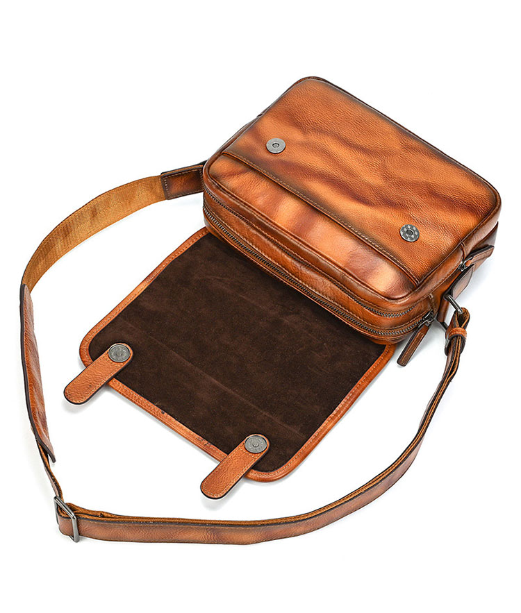 Whatna アンティーク風合い鞣し天 然 牛革 ショルダーバッグ メンズ 斜め掛けボディ胸バッグ 9.7インチクラスのタブレット収納可 肩掛け ビジネス 通勤 通学 小さめ メッセンジャーバッグ自転車 かばん男性用5513-6