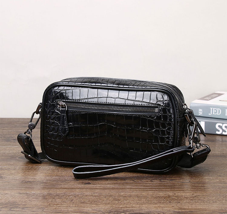 Whatna メンズ 3WAY ミニショルダーバッグ ボディバッグ クラッチバッグ 本革 クロコ型押し牛革 カードポケット×4 小型タブレット収納可 脱着式ショルダーストラップ ハンドストラップ 斜め掛け 胸掛け 手持ち-3