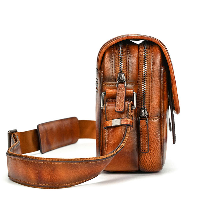 Whatna アンティーク風合い鞣し天 然 牛革 ショルダーバッグ メンズ 斜め掛けボディ胸バッグ 9.7インチクラスのタブレット収納可 肩掛け ビジネス 通勤 通学 小さめ メッセンジャーバッグ自転車 かばん男性用5513-3
