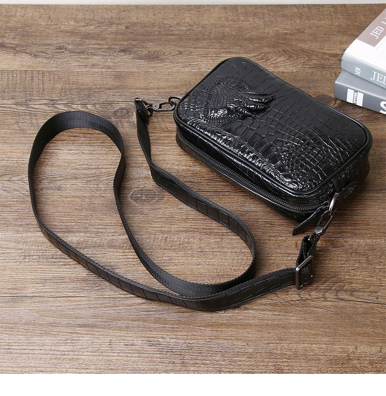 Whatna メンズ 3WAY ミニショルダーバッグ ボディバッグ クラッチバッグ 本革 クロコ型押し牛革 カードポケット×4 小型タブレット収納可 脱着式ショルダーストラップ ハンドストラップ 斜め掛け 胸掛け 手持ち-5