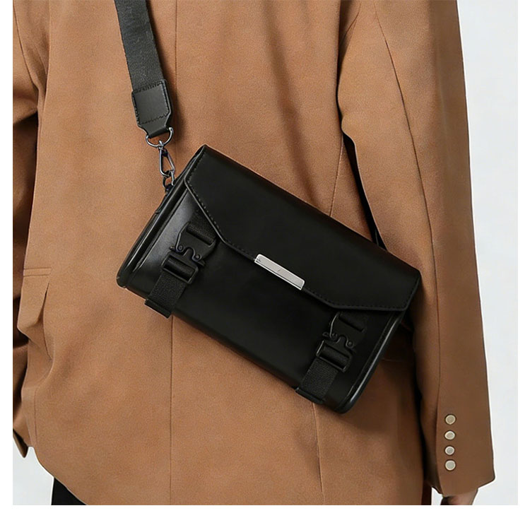 Whatna ショルダーバッグ メンズ ミニ ボディバッグ 3way クラッチ手持ち 胸掛け 横型  脱着式ストラップ バックル式 防犯 小型タブレット収納可 PUレザー 軽量 23×14cm 通勤 通学 旅行 カジュアル-8