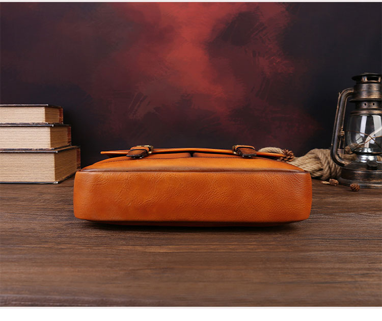 Whatna メンズ ショルダーバッグ 斜めがけ 2WAY フラップバッグ 植物タンニンなめし牛革 ヴィンテージ風 レトロ 公文包風 A4サイズ対応 32×7×23cm-4