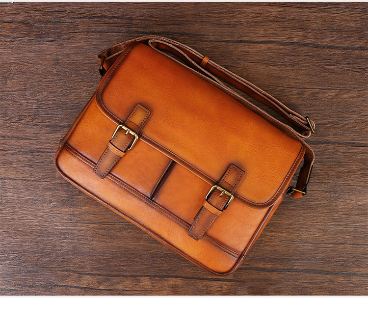 Whatna メンズ ショルダーバッグ 斜めがけ 2WAY フラップバッグ 植物タンニンなめし牛革 ヴィンテージ風 レトロ 公文包風 A4サイズ対応 32×7×23cm-6