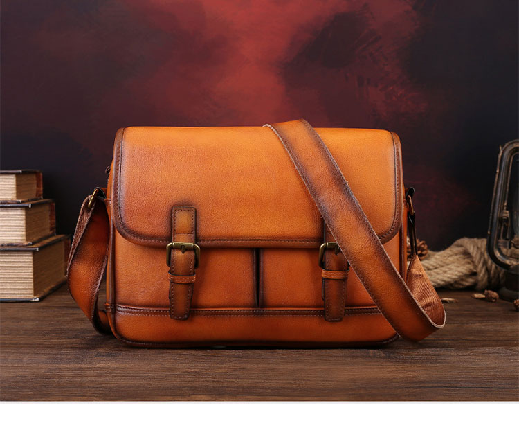 Whatna メンズ ショルダーバッグ 斜めがけ 2WAY フラップバッグ 植物タンニンなめし牛革 ヴィンテージ風 レトロ 公文包風 A4サイズ対応 32×7×23cm-1