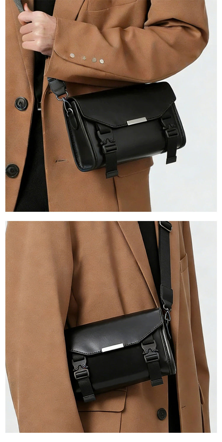 Whatna ショルダーバッグ メンズ ミニ ボディバッグ 3way クラッチ手持ち 胸掛け 横型  脱着式ストラップ バックル式 防犯 小型タブレット収納可 PUレザー 軽量 23×14cm 通勤 通学 旅行 カジュアル-7