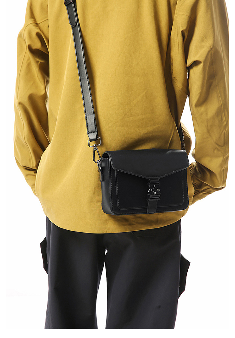 Whatna ショルダーバッグ メンズ ミニ ボディバッグ 2way 胸掛け 横型 フラップ式 ボックスバッグ バックル式 防犯 脱着式ストラップ 小型タブレット収納可 PUレザー 軽量 20×13cm 通勤 通学 旅行-13