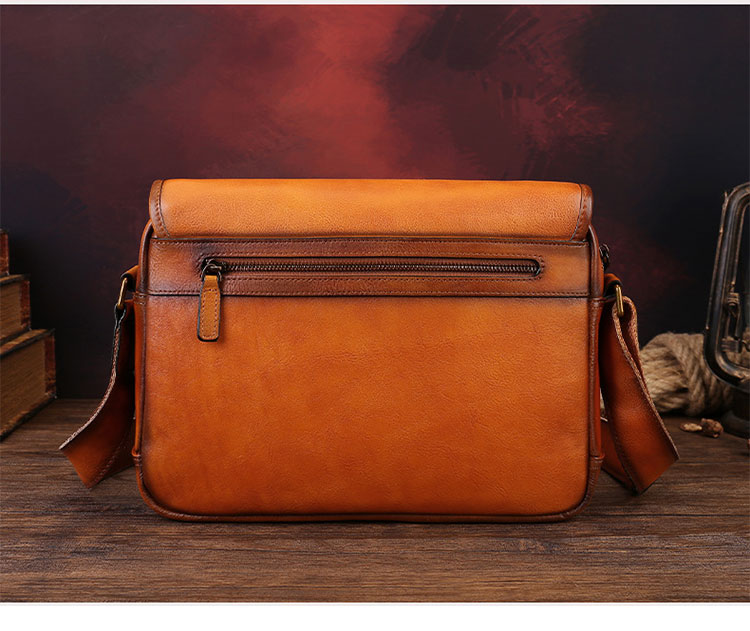 Whatna メンズ ショルダーバッグ 斜めがけ 2WAY フラップバッグ 植物タンニンなめし牛革 ヴィンテージ風 レトロ 公文包風 A4サイズ対応 32×7×23cm-5