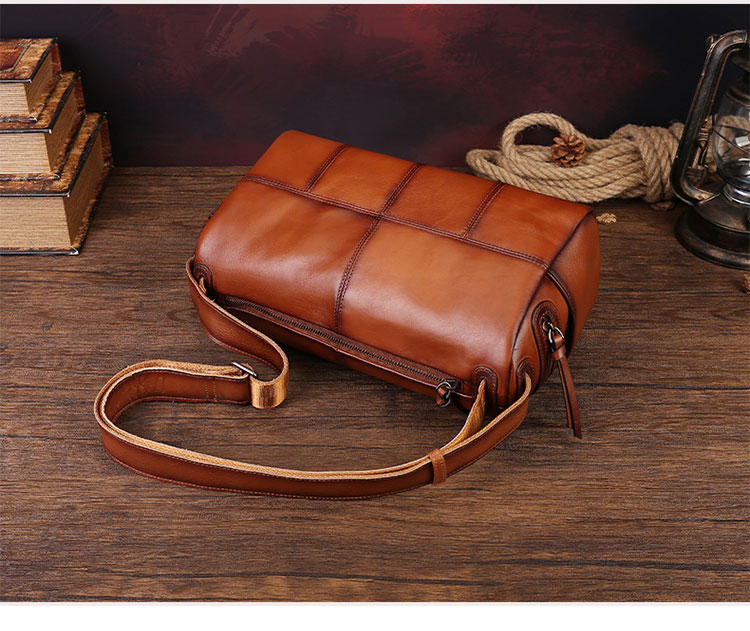 Whatna アンティーク風合い鞣し天 然牛 革 斜めがけ ボディバッグ ワンショルダーメンズ 本革 厚手レザー8631-4