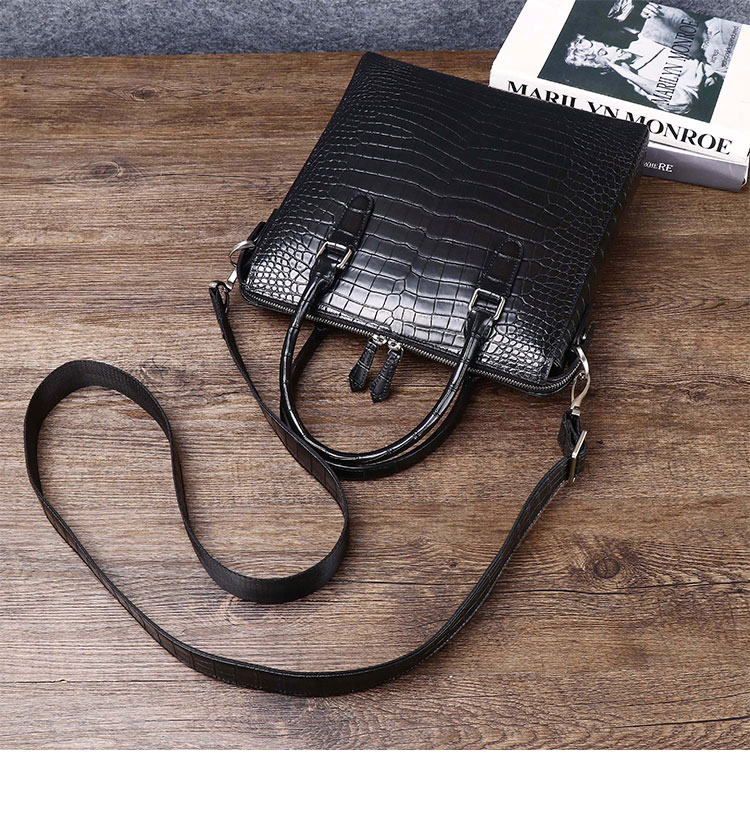 Whatna クロコダイル型押し 天 然牛 革 ワンショルダー メンズ 斜めがけボディバッグ クラッチ 肩掛け 手提げ トートバッグ A4サイズ ダブルファスナー 結婚式 ビジネス フォーマル 冠婚葬祭 6513-3-4