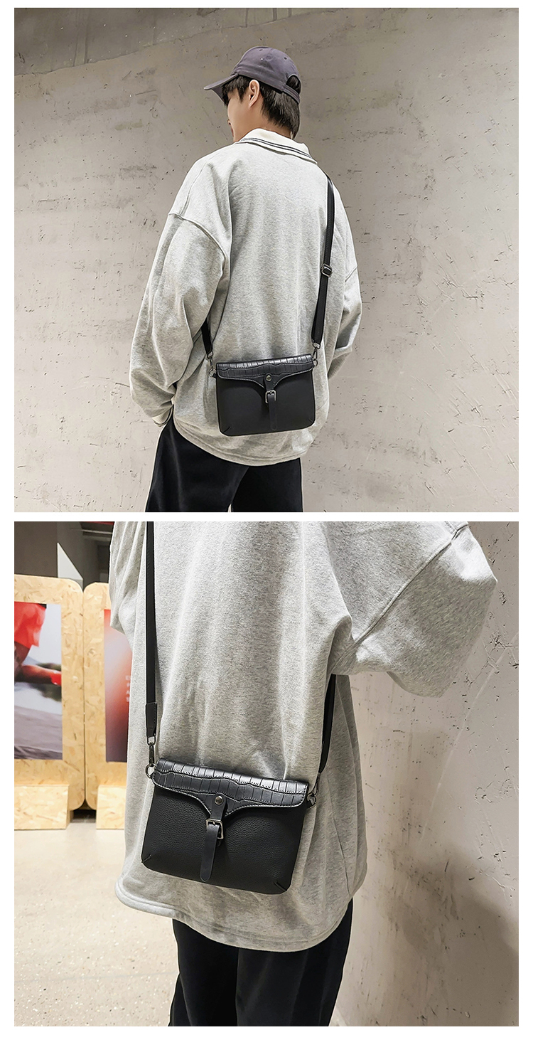 [Whatna] ショルダーバッグ メンズ 斜めがけバッグ 小さめ PUレザー フラップ式 クロコ型押し 取り外しショルダー 肩掛け ミニバッグブラック 10608-9