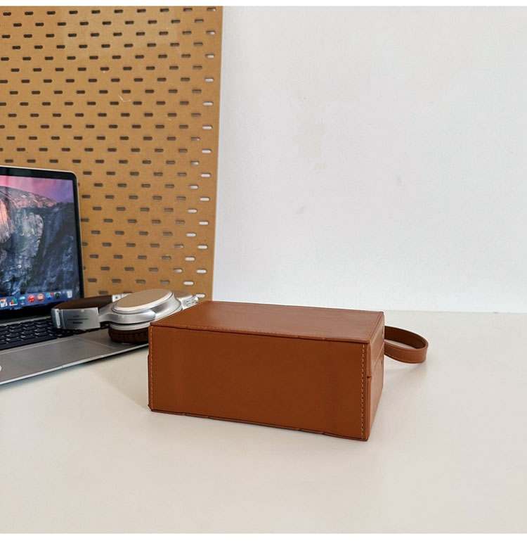 Whatna ボディバッグ メンズ PUレザー 箱型 斜めがけ 手持ち 2WAY ロック金具付き-2