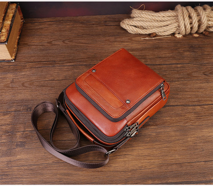 Whatna メンズショルダーバッグ 2way 手提げ 斜め掛け 2層 7.9型対応 ヴィンテージ感のある植物タンニン鞣しの頭層牛革-6