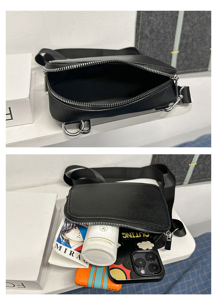 Whatna メンズ ミニショルダーバッグ 斜め掛け3WAY横型ショルダー・縦型ショルダー・ウエストポーチ・合成皮革 ボックス型 ダブルファスナー 60362-5