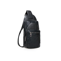 Whatna 牛革 手作り編み込み 斜めがけ ボディバッグ ワンショルダー メンズ 本 革 厚手 レザー 青 黒 007