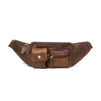 Whatna 牛革 ウエストポーチ ウエストバッグ メンズ ミニショルダーバッグ イヤホン穴付き 男女兼用 本革 斜めがけ ボディバッグ ワンショルダー 軽量 茶 ブラウン6448