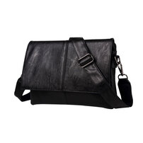 wahtna フラップ ショルダーバッグ メンズ メッセンジャー ビジネスバッグ 横型 iPad 収納可 盗難防止 革 皮 フォーマル ビジネス 通勤 通学 カジュアル 斜めがけ バッグ 軽量 実用 自転車 かばん男性用 黒 （6002）