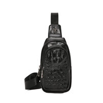 Whatna クロコダイル型押しボディバッグ・ワンショルダーバッグ メンズ レディース 斜め掛け 軽量 撥水 黒（YH1963）