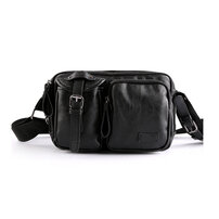 Whatna ミニショルダーバッグ メンズ ポシェット 横型 ショルダーミニポーチ 革 軽量 小型 人気型 耐久性 小さめメッセンジャーバッグ斜め掛け ビジネス 通学 通勤鞄 軽量 実用 自転車 かばん男性用 黒 (9188)