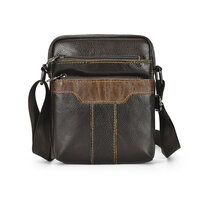 Whatna 牛革 ミニショルダーバッグ 縦型 メンズ ポシェット ショルダーミニポーチ 本革 軽量 小型 人気型 耐久性 小さめメッセンジャーバッグ 本皮 斜め掛け ビジネス 通学 通勤鞄 軽量 実用 自転車 かばん男性用 ブラウン 茶003
