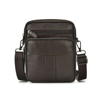 Whatna 牛革 ミニショルダーバッグ 縦型 メンズ ポシェット ショルダーミニポーチ 本革 軽量 小型 人気型 耐久性 小さめメッセンジャーバッグ 本皮 斜め掛け ビジネス 通学 通勤鞄 軽量 実用 自転車 かばん男性用 ブラウン 茶(202-204)